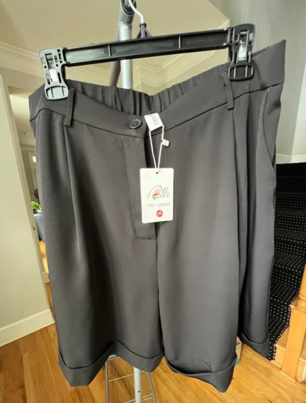 Women's Front Pleated button 2XL Black Shorts